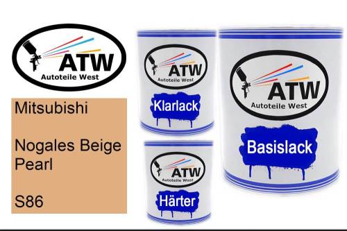 Mitsubishi, Nogales Beige Pearl, S86: 1L Lackdose + 1L Klarlack + 500ml Härter - Set, von ATW Autoteile West.